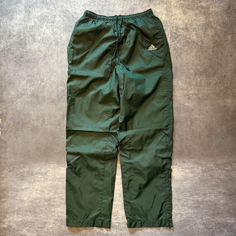 VTG Adidas Track Pants Mens M Forest Green Nylon Windbreaker Joggers Ankle Zip